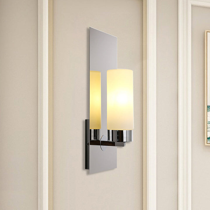 Skørter | Chrome/Black Cylinder Wall Lamp Traditional 1 Head Living Room Wall-mounted Lighting Fixture with Rectangular Backplate