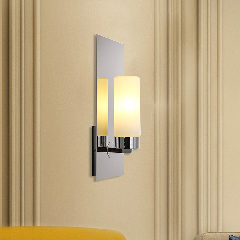 Skørter | Chrome/Black Cylinder Wall Lamp Traditional 1 Head Living Room Wall-mounted Lighting Fixture with Rectangular Backplate