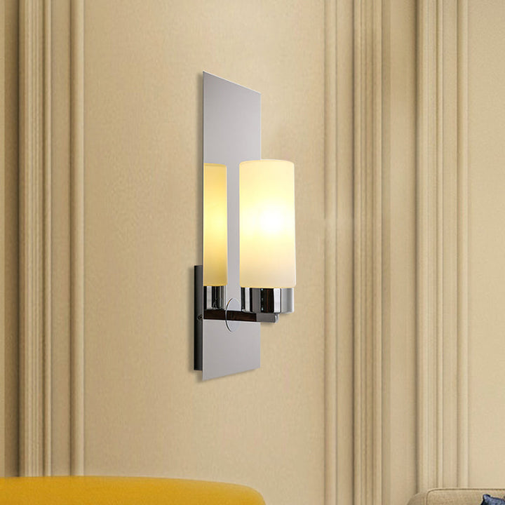 Skørter | Chrome/Black Cylinder Wall Lamp Traditional 1 Head Living Room Wall-mounted Lighting Fixture with Rectangular Backplate