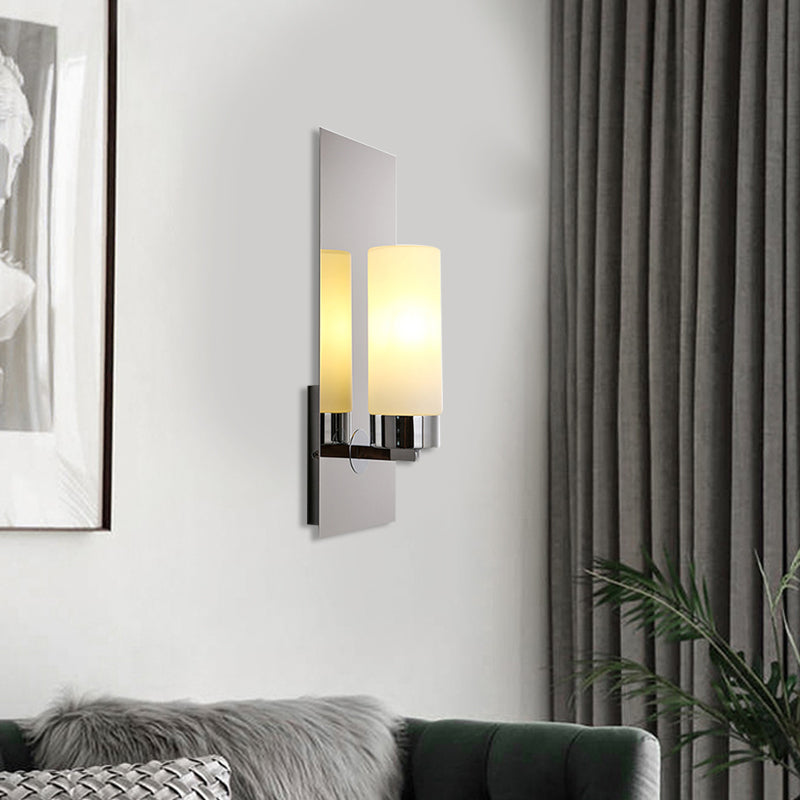 Skørter | Chrome/Black Cylinder Wall Lamp Traditional 1 Head Living Room Wall-mounted Lighting Fixture with Rectangular Backplate