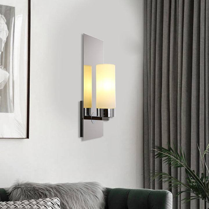Skørter | Chrome/Black Cylinder Wall Lamp Traditional 1 Head Living Room Wall-mounted Lighting Fixture with Rectangular Backplate