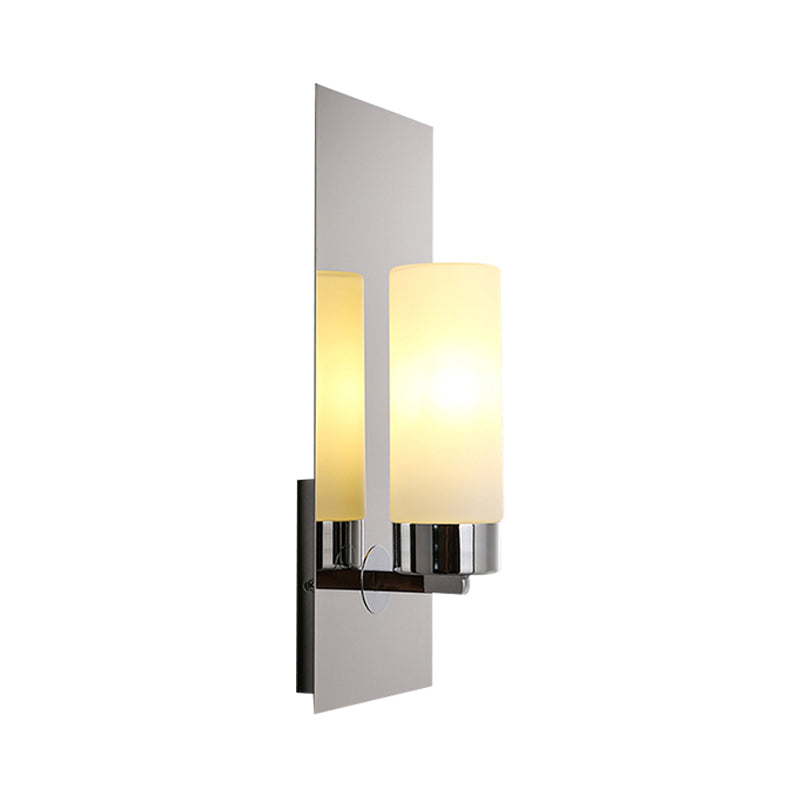Skørter | Chrome/Black Cylinder Wall Lamp Traditional 1 Head Living Room Wall-mounted Lighting Fixture with Rectangular Backplate