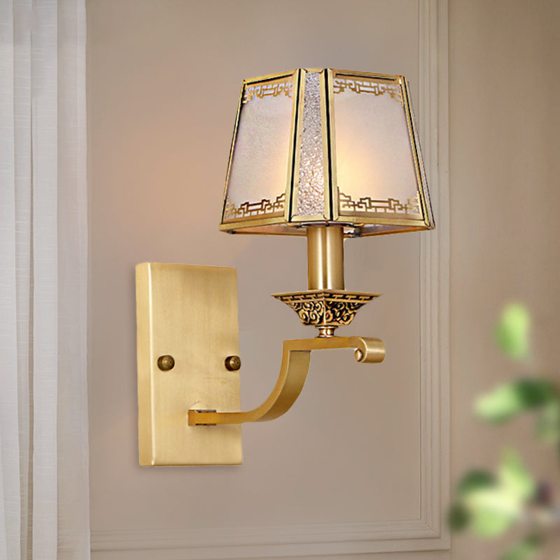 Skørter | Cream Glass Gold Wall Lamp trapezoidal 1/2-Light Colonialism wall-mounted light fixture for hallway