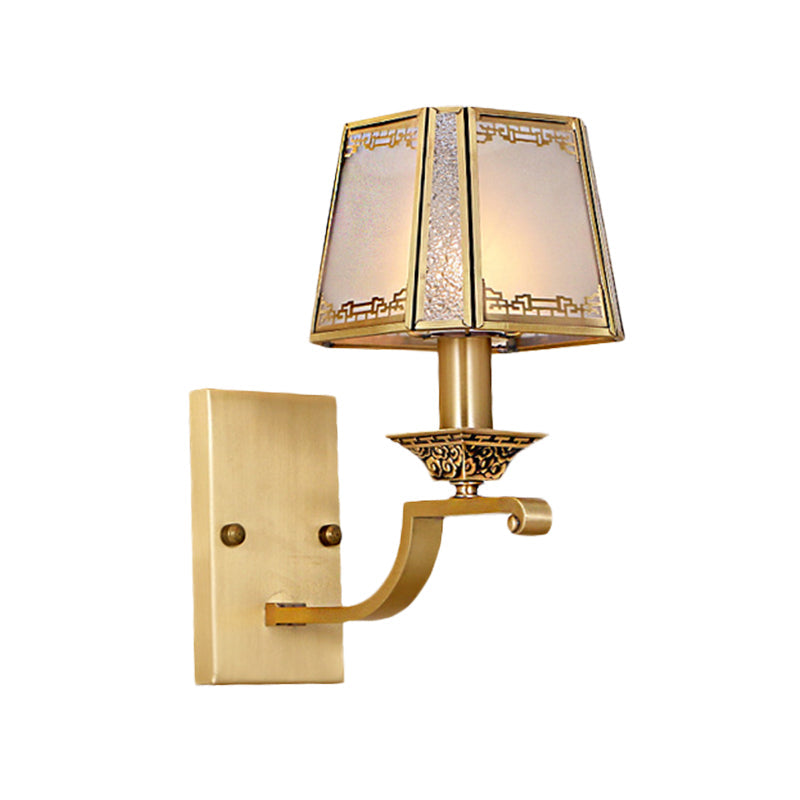 Skørter | Cream Glass Gold Wall Lamp trapezoidal 1/2-Light Colonialism wall-mounted light fixture for hallway