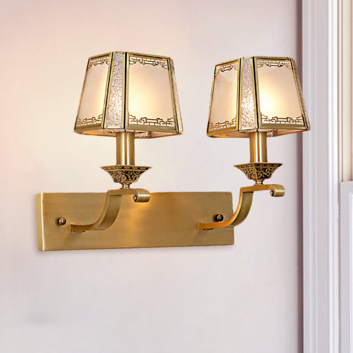 Skørter | Cream Glass Gold Wall Lamp trapezoidal 1/2-Light Colonialism wall-mounted light fixture for hallway