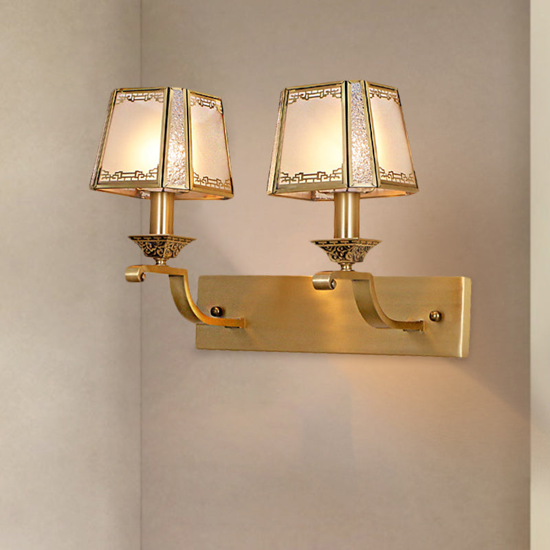 Skørter | Cream Glass Gold Wall Lamp trapezoidal 1/2-Light Colonialism wall-mounted light fixture for hallway