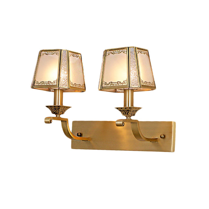 Skørter | Cream Glass Gold Wall Lamp trapezoidal 1/2-Light Colonialism wall-mounted light fixture for hallway