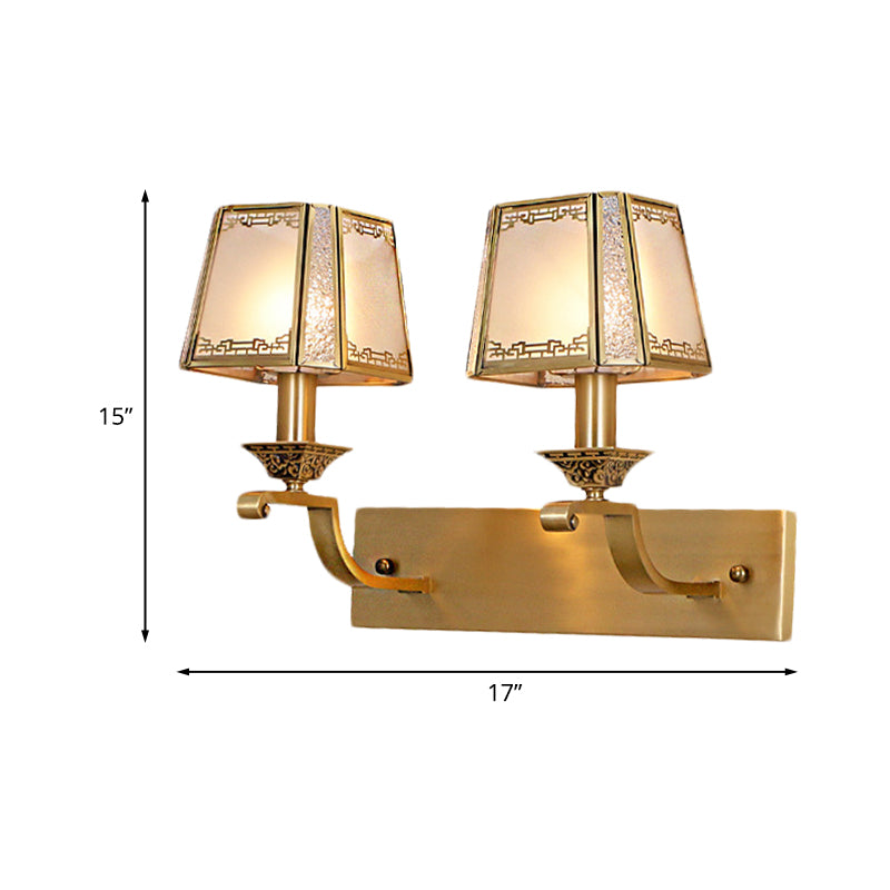 Skørter | Cream Glass Gold Wall Lamp trapezoidal 1/2-Light Colonialism wall-mounted light fixture for hallway