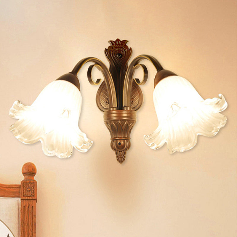 Skørter | Traditional Floral Wall Lamp Fixture 1/2-Light White Glass Wall Lamp Lighting in Black for Bedroom