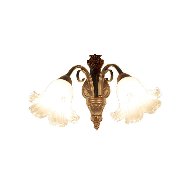 Skørter | Traditional Floral Wall Lamp Fixture 1/2-Light White Glass Wall Lamp Lighting in Black for Bedroom