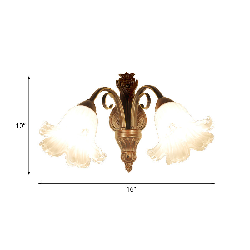 Skørter | Traditional Floral Wall Lamp Fixture 1/2-Light White Glass Wall Lamp Lighting in Black for Bedroom