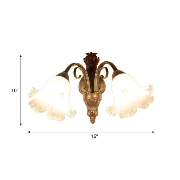 Skørter | Traditional Floral Wall Lamp Fixture 1/2-Light White Glass Wall Lamp Lighting in Black for Bedroom