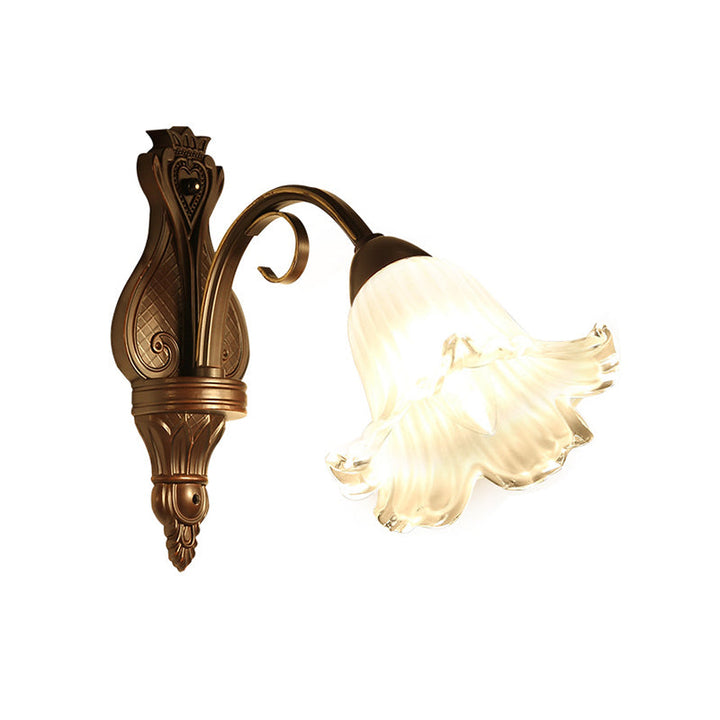 Skørter | Traditional Floral Wall Lamp Fixture 1/2-Light White Glass Wall Lamp Lighting in Black for Bedroom