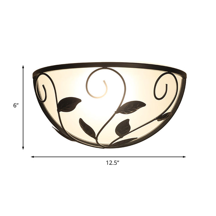 Skørter | Half Moon Bedroom Wall Light Vintage White Glass 1 Head Black Wall Lighting with Leaf Design