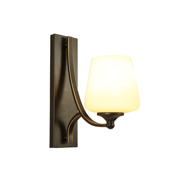 Skørter | Traditional Tapered Wall Mounted Light 1 Bulb Frosted White Glass Wall Lamp in Black for Bedroom