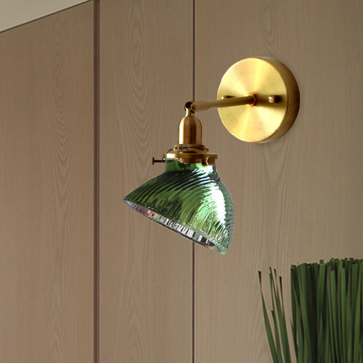 Skørter | 1 Light Wall Lamp Colonialism Curved Bowl Clear/Green Prismatic Glass Wall Fixture Lighting Fixture