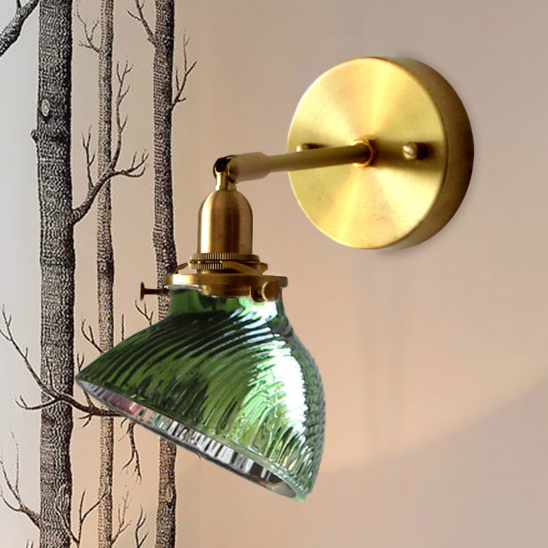 Skørter | 1 Light Wall Lamp Colonialism Curved Bowl Clear/Green Prismatic Glass Wall Fixture Lighting Fixture