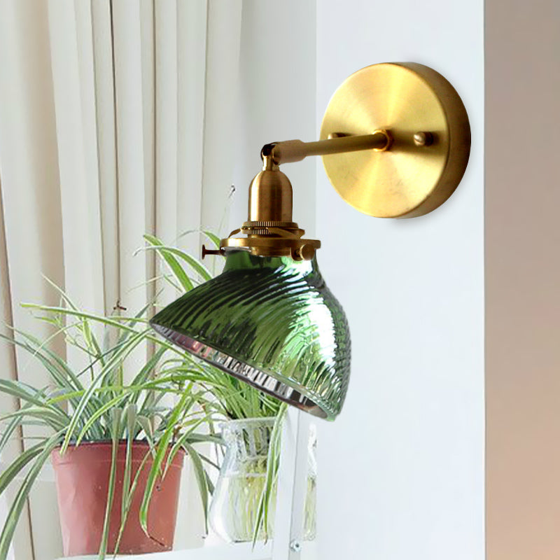 Skørter | 1 Light Wall Lamp Colonialism Curved Bowl Clear/Green Prismatic Glass Wall Fixture Lighting Fixture