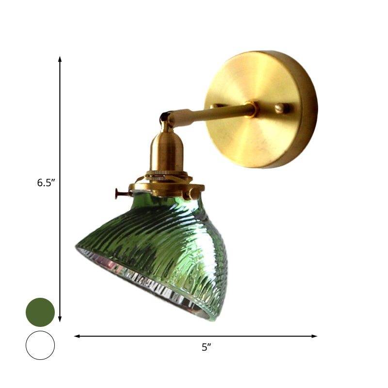 Skørter | 1 Light Wall Lamp Colonialism Curved Bowl Clear/Green Prismatic Glass Wall Fixture Lighting Fixture