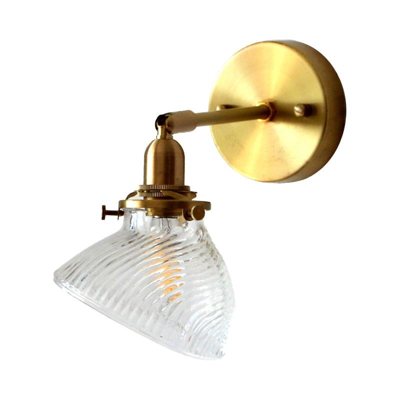 Skørter | 1 Light Wall Lamp Colonialism Curved Bowl Clear/Green Prismatic Glass Wall Fixture Lighting Fixture