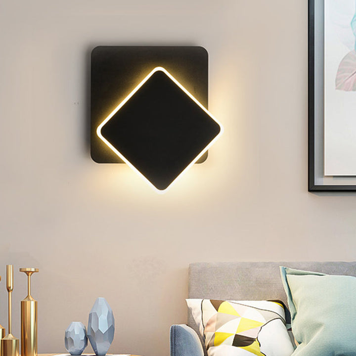 Lisslune | Nordic Squared Movable Wall Lamp Iron Living Room LED Ceiling Mount Wall Light in Black/White with Acrylic Shade, Warm/White Light