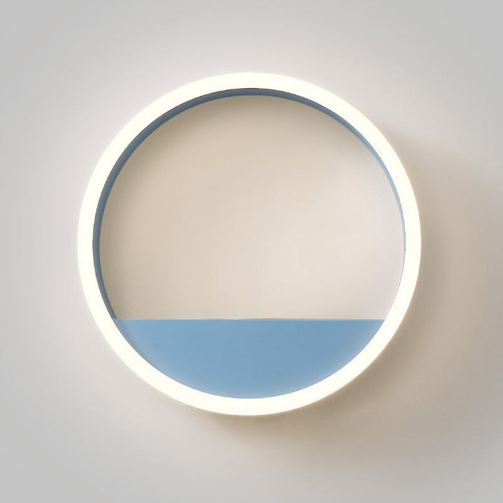 Lisslune | Iron Ring Flush Mount Wall Light Macaron Pink/Blue 12"/16" Wide LED Wall Lamp in Warm/White Light with Shelf Function