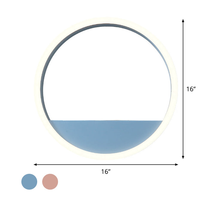 Lisslune | Iron Ring Flush Mount Wall Light Macaron Pink/Blue 12"/16" Wide LED Wall Lamp in Warm/White Light with Shelf Function