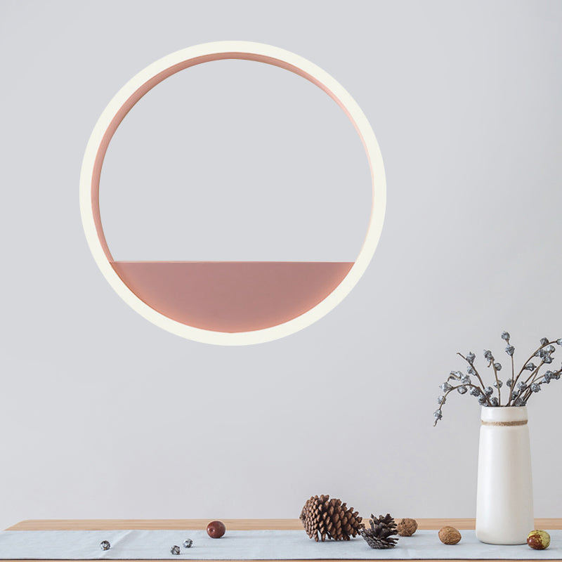 Lisslune | Iron Ring Flush Mount Wall Light Macaron Pink/Blue 12"/16" Wide LED Wall Lamp in Warm/White Light with Shelf Function