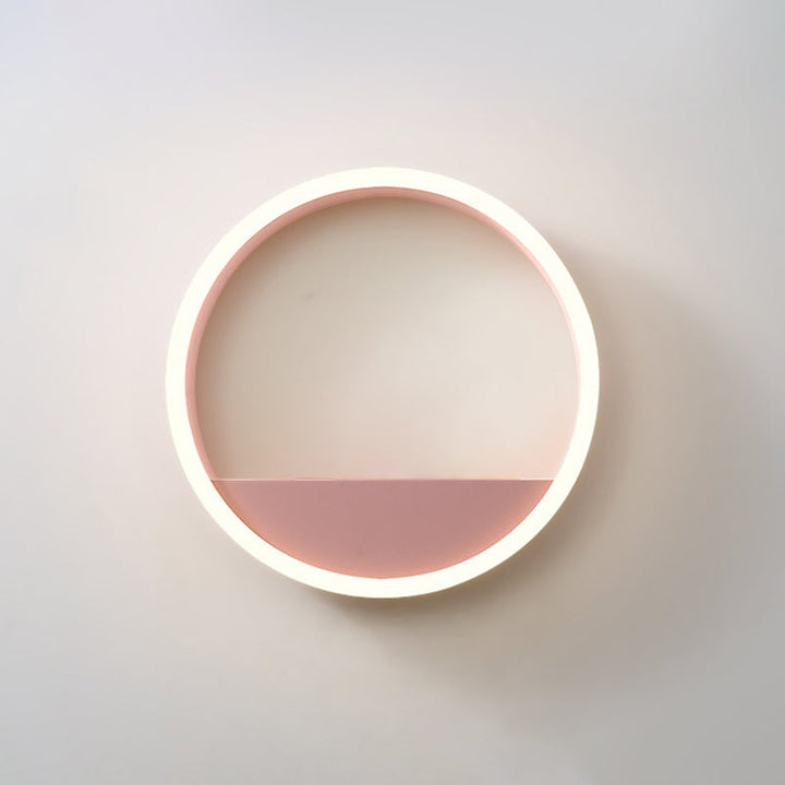 Lisslune | Iron Ring Flush Mount Wall Light Macaron Pink/Blue 12"/16" Wide LED Wall Lamp in Warm/White Light with Shelf Function