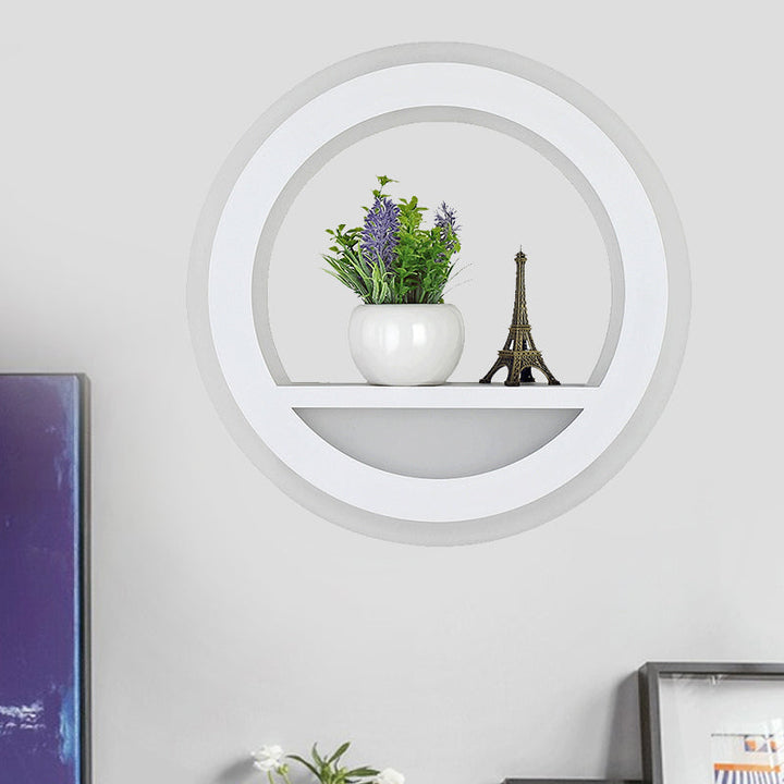 Lisslune | Acrylic Halo Ring Wall Lighting Nordic White LED Wall Lamp with Shelf Design in White