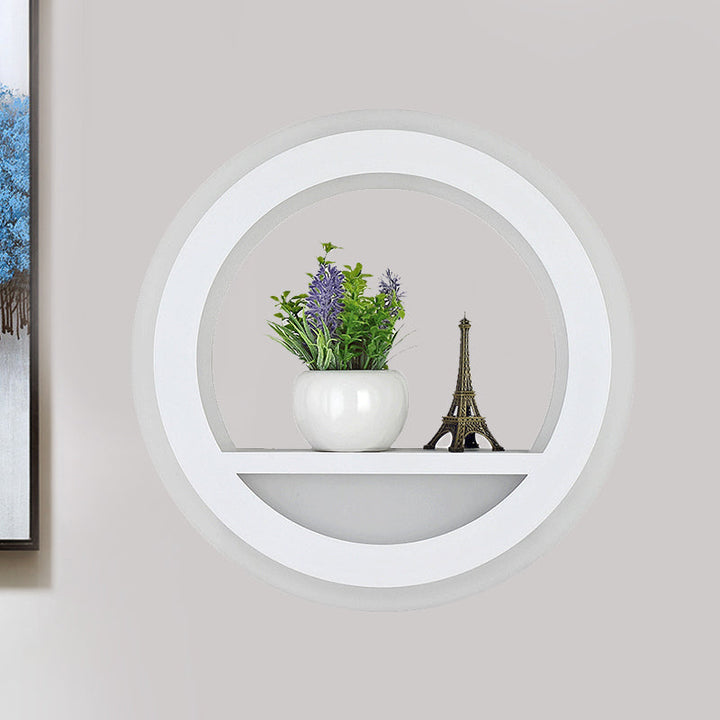 Lisslune | Acrylic Halo Ring Wall Lighting Nordic White LED Wall Lamp with Shelf Design in White
