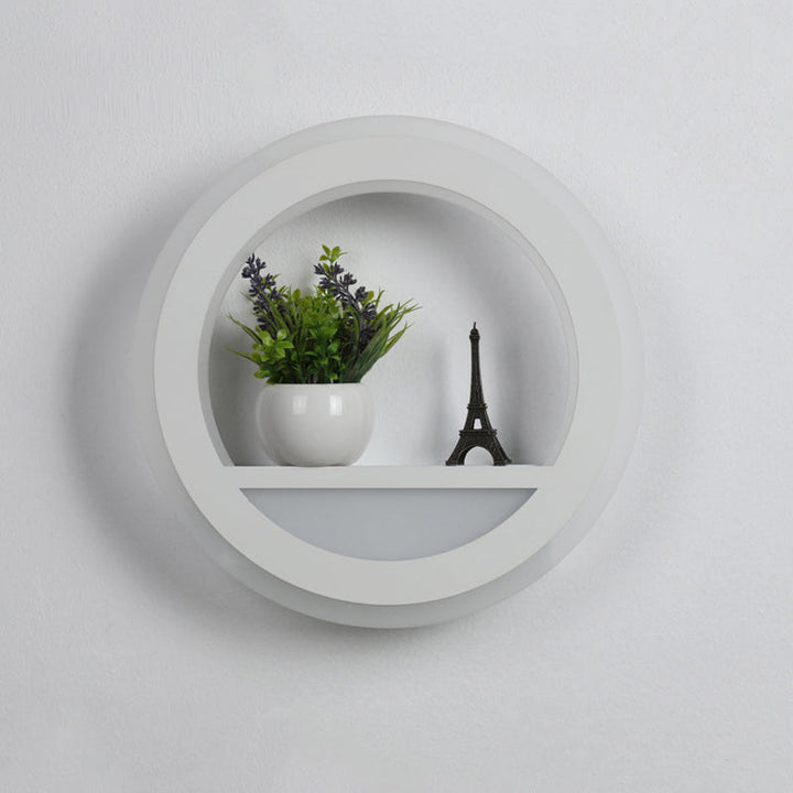 Lisslune | Acrylic Halo Ring Wall Lighting Nordic White LED Wall Lamp with Shelf Design in White