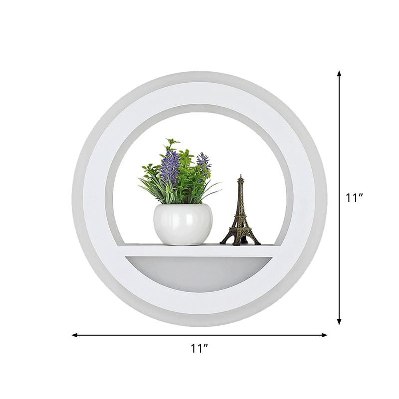 Lisslune | Acrylic Halo Ring Wall Lighting Nordic White LED Wall Lamp with Shelf Design in White