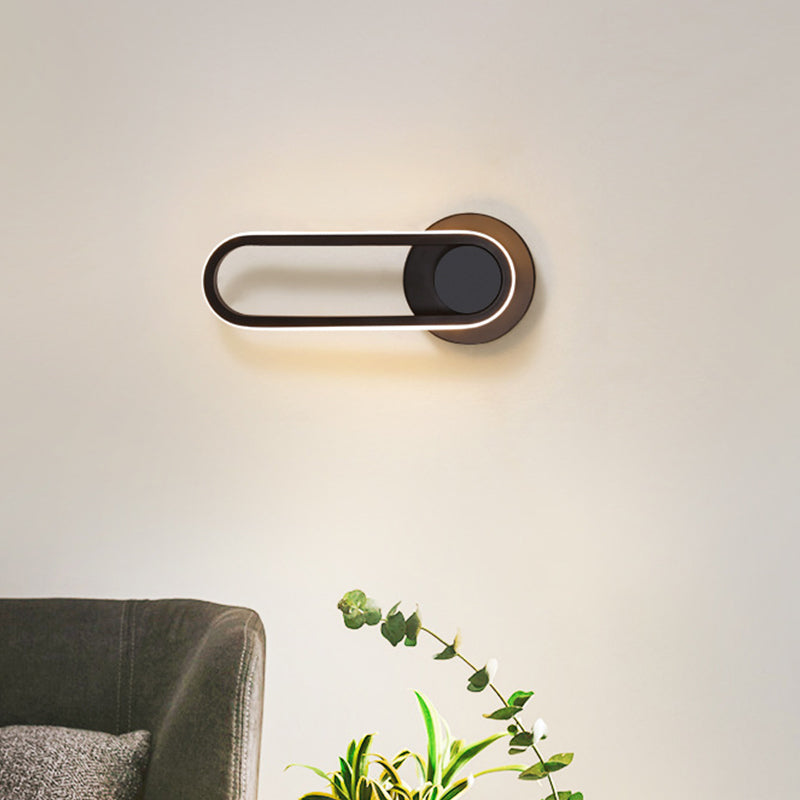 Lisslune | Nightstand LED Wall Light Simple Black/White Wall Light Kit with Oval Aluminum Frame, Warm/White Light