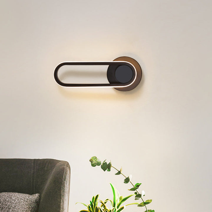 Lisslune | Nightstand LED Wall Light Simple Black/White Wall Light Kit with Oval Aluminum Frame, Warm/White Light