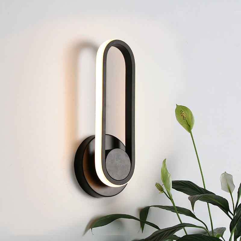 Lisslune | Nightstand LED Wall Light Simple Black/White Wall Light Kit with Oval Aluminum Frame, Warm/White Light