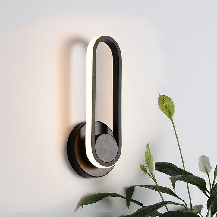 Lisslune | Nightstand LED Wall Light Simple Black/White Wall Light Kit with Oval Aluminum Frame, Warm/White Light