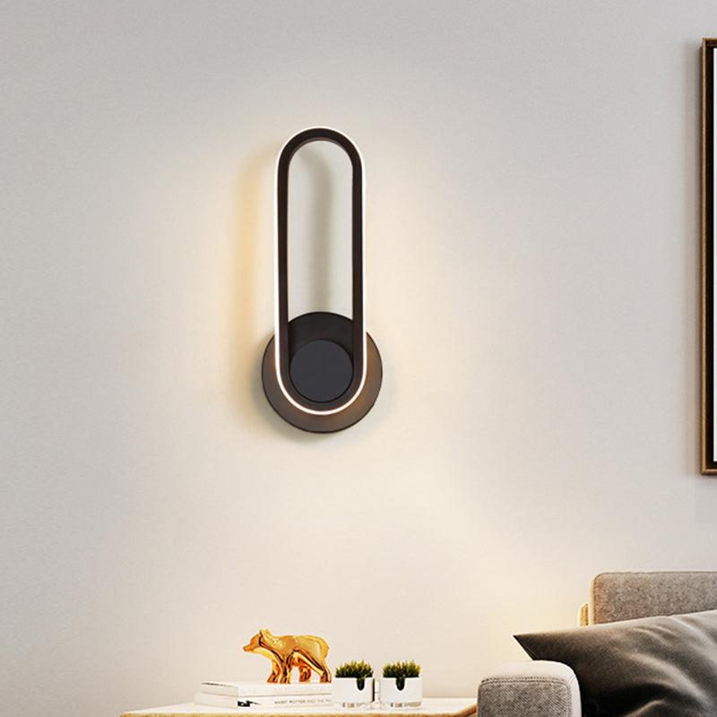 Lisslune | Nightstand LED Wall Light Simple Black/White Wall Light Kit with Oval Aluminum Frame, Warm/White Light