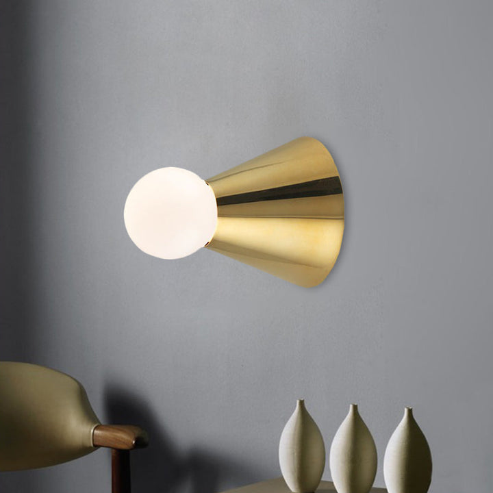 Lisslune | Brass Mini Coneball Wall Light Simplicity Single White Glass Wall Lamp for Dining Room