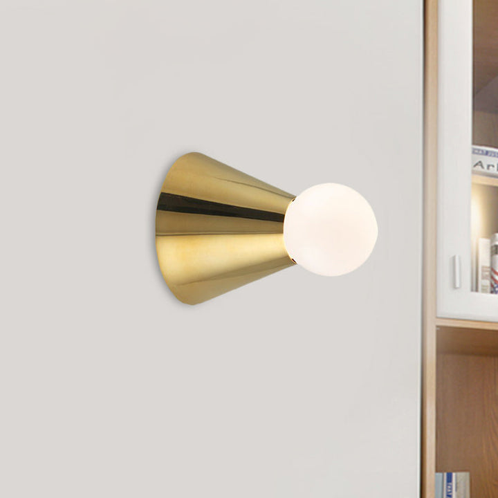 Lisslune | Brass Mini Coneball Wall Light Simplicity Single White Glass Wall Lamp for Dining Room