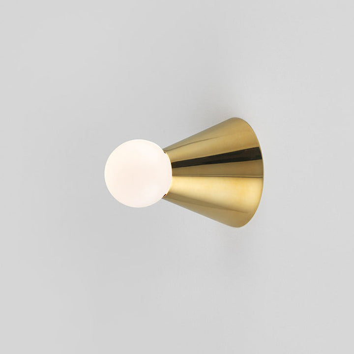 Lisslune | Brass Mini Coneball Wall Light Simplicity Single White Glass Wall Lamp for Dining Room