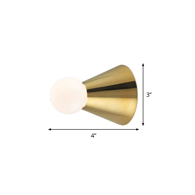 Lisslune | Brass Mini Coneball Wall Light Simplicity Single White Glass Wall Lamp for Dining Room