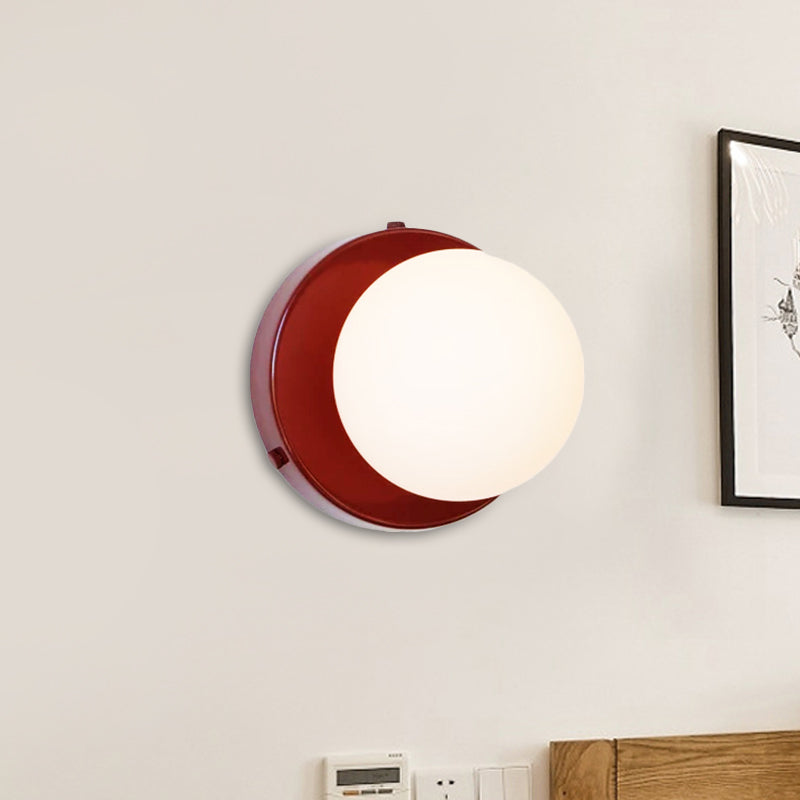 Lisslune | Macaron Globule Small Wall Spotlight Milk Glass 1 Light Bathroom Wall Lamp Fixture in Pink/Green/Burgundy