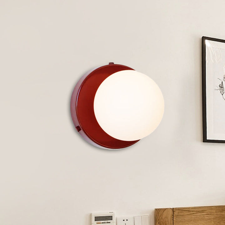 Lisslune | Macaron Globule Small Wall Spotlight Milk Glass 1 Light Bathroom Wall Lamp Fixture in Pink/Green/Burgundy