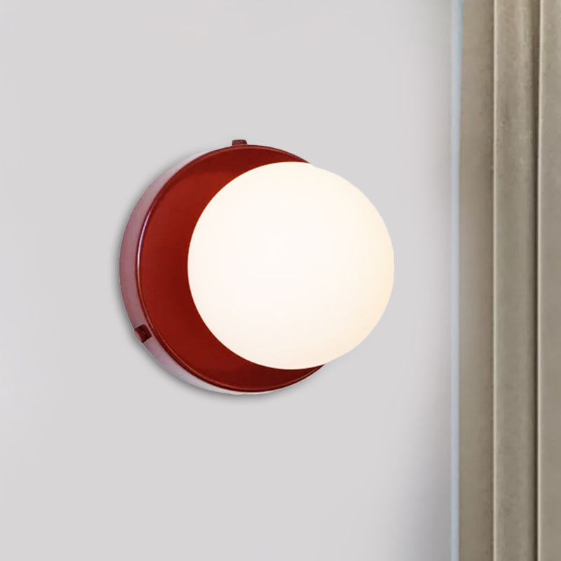 Lisslune | Macaron Globule Small Wall Spotlight Milk Glass 1 Light Bathroom Wall Lamp Fixture in Pink/Green/Burgundy
