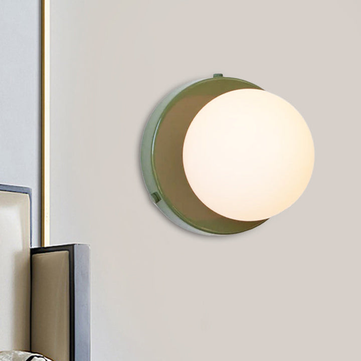 Lisslune | Macaron Globule Small Wall Spotlight Milk Glass 1 Light Bathroom Wall Lamp Fixture in Pink/Green/Burgundy