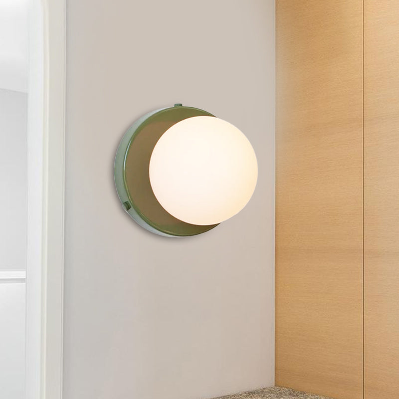Lisslune | Macaron Globule Small Wall Spotlight Milk Glass 1 Light Bathroom Wall Lamp Fixture in Pink/Green/Burgundy