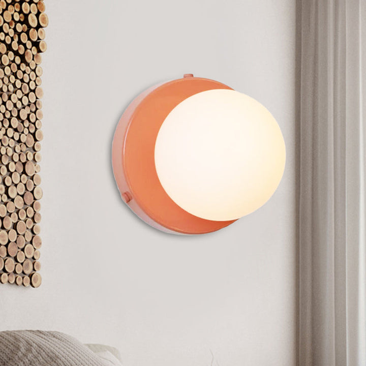 Lisslune | Macaron Globule Small Wall Spotlight Milk Glass 1 Light Bathroom Wall Lamp Fixture in Pink/Green/Burgundy