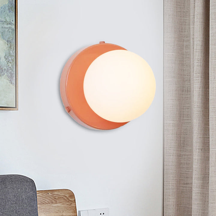 Lisslune | Macaron Globule Small Wall Spotlight Milk Glass 1 Light Bathroom Wall Lamp Fixture in Pink/Green/Burgundy