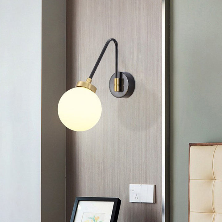 Lisslune | Minimalism Orb White Glass Wall Lamp 1 Head Wall Sconce with Black-Gold Slanted Arm